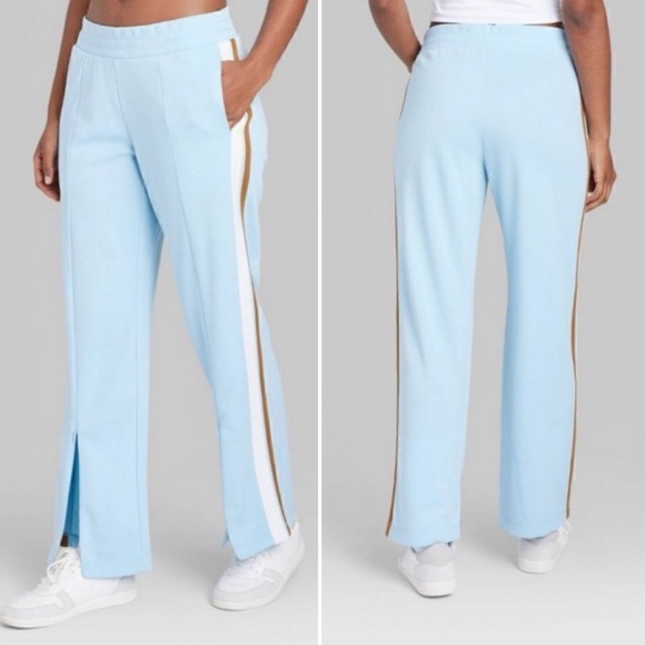 NWT Wild Fable Split Hem High-Rise Track Pants - Light Blue - Picture 1 of 12